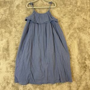 Monoprix Kids Midi Maxi Dress 5 Blue Muslin Cotton Tie Strap Summer Sundress